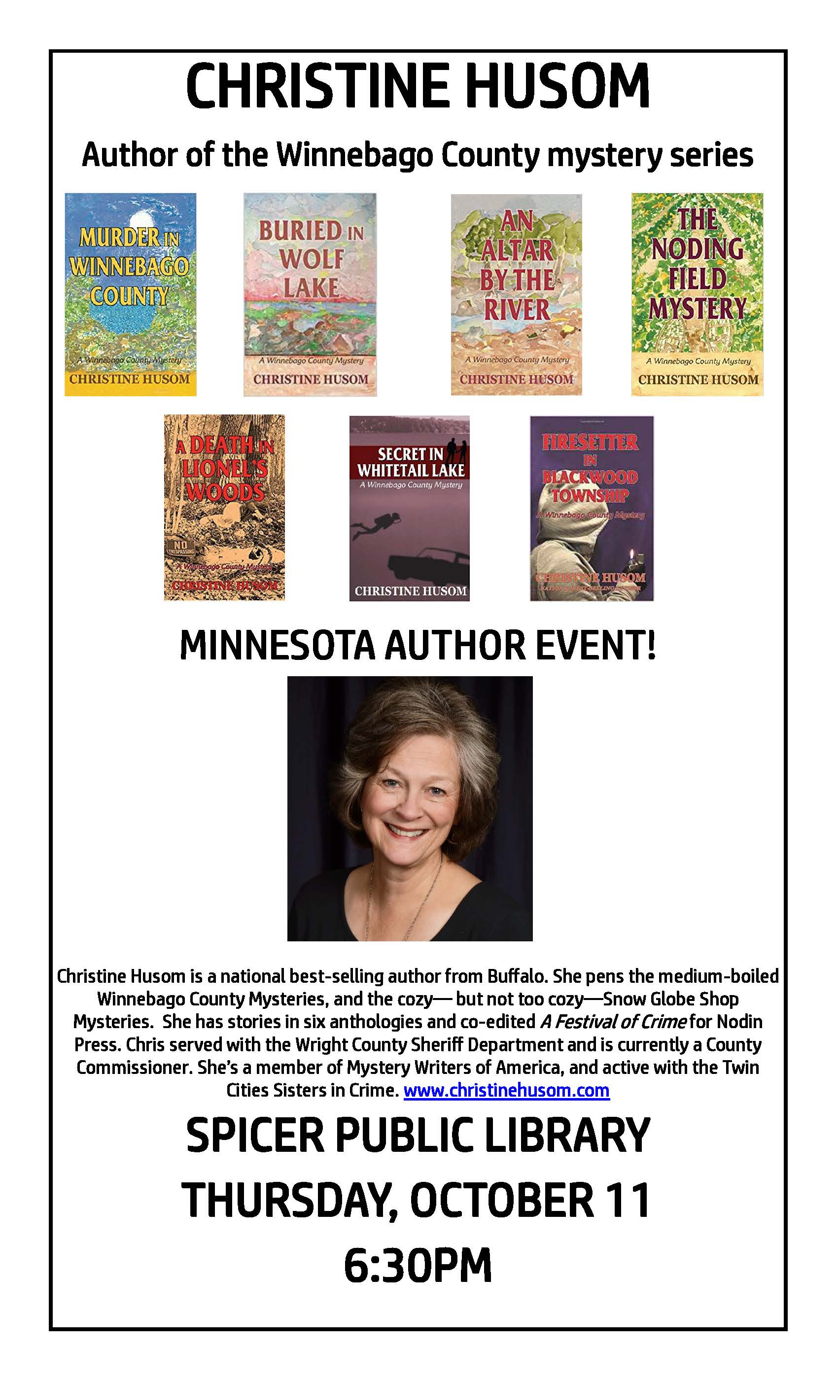 Author Event Poster for Spicer Public Library October_2018